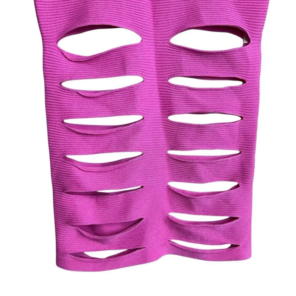 Cushnie et Ochs Pink Ribbed Knit Slash Slit Skirt Size Medium Womens Midi Pullon - Picture 3 of 7